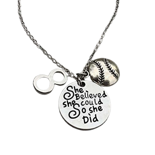 Softball She Believed She Could So She Did Necklace with Number Charm