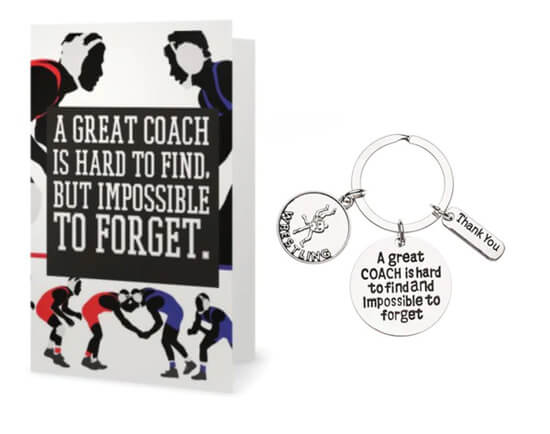 Wrestling keychain and a card as a wrestling coach gift