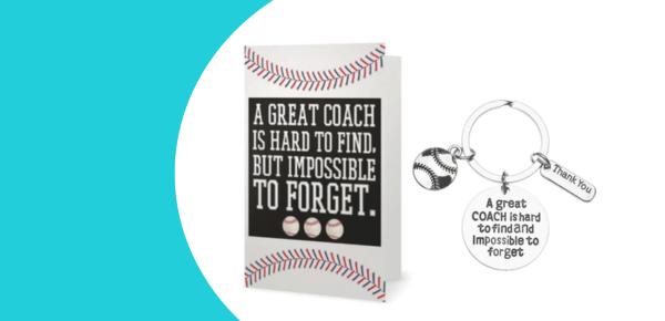 Baseball keychain and a card as a baseball coach gift