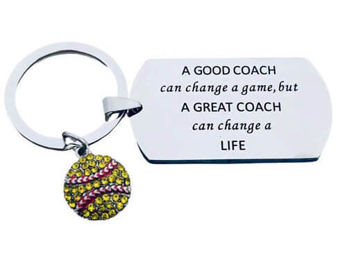 Softball coach keychain with a rhinestones charm as a softball coach gift