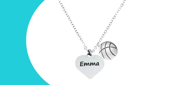 engraved basketball necklace with basketball charm