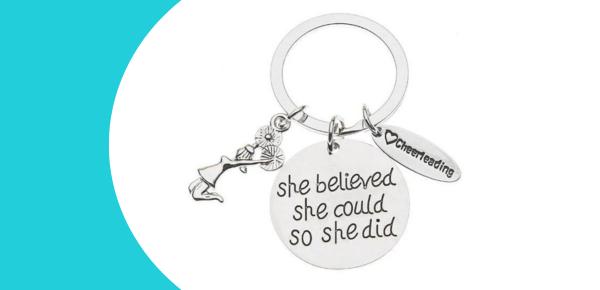 Cheer keychain with an inspirational quote