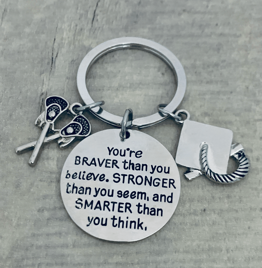 Keychain with lacrosse charms as a graduation gift