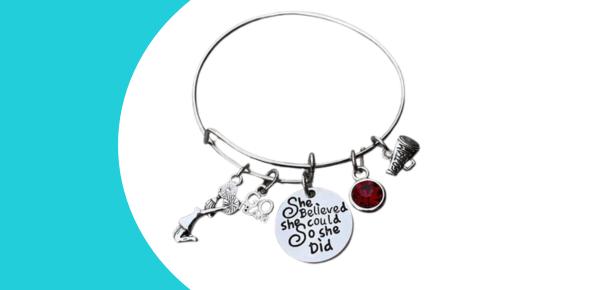 Personalized cheer necklace with letter and birthstone charms