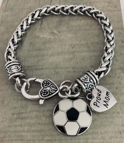 Soccer mom bracelet with proud mom charm