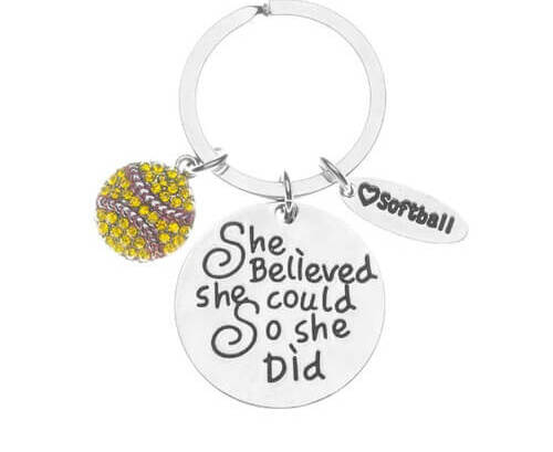 Softball keychain with an inspirational quote