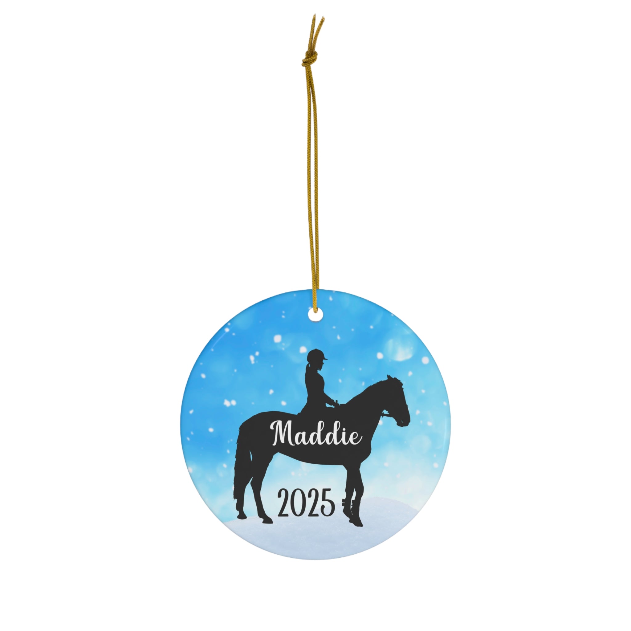 Equestrian Ornament, Personalized Christmas Ceramic Horseback Riding Christmas Tree Ornament, Gifts for Horse Lovers