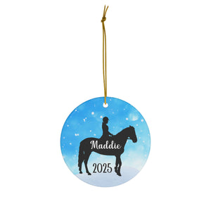Equestrian Ornament, Personalized Christmas Ceramic Horseback Riding Christmas Tree Ornament, Gifts for Horse Lovers
