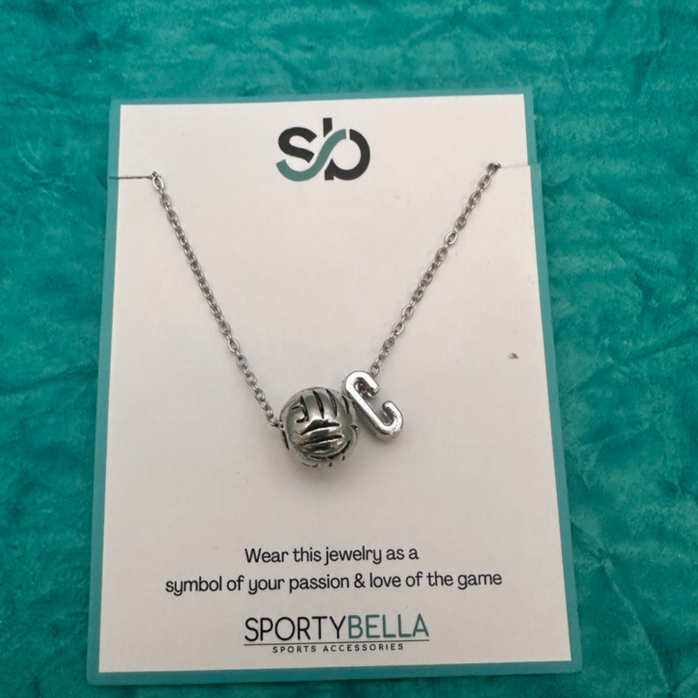 Personalized Volleyball Bead Necklace with Letter Charm