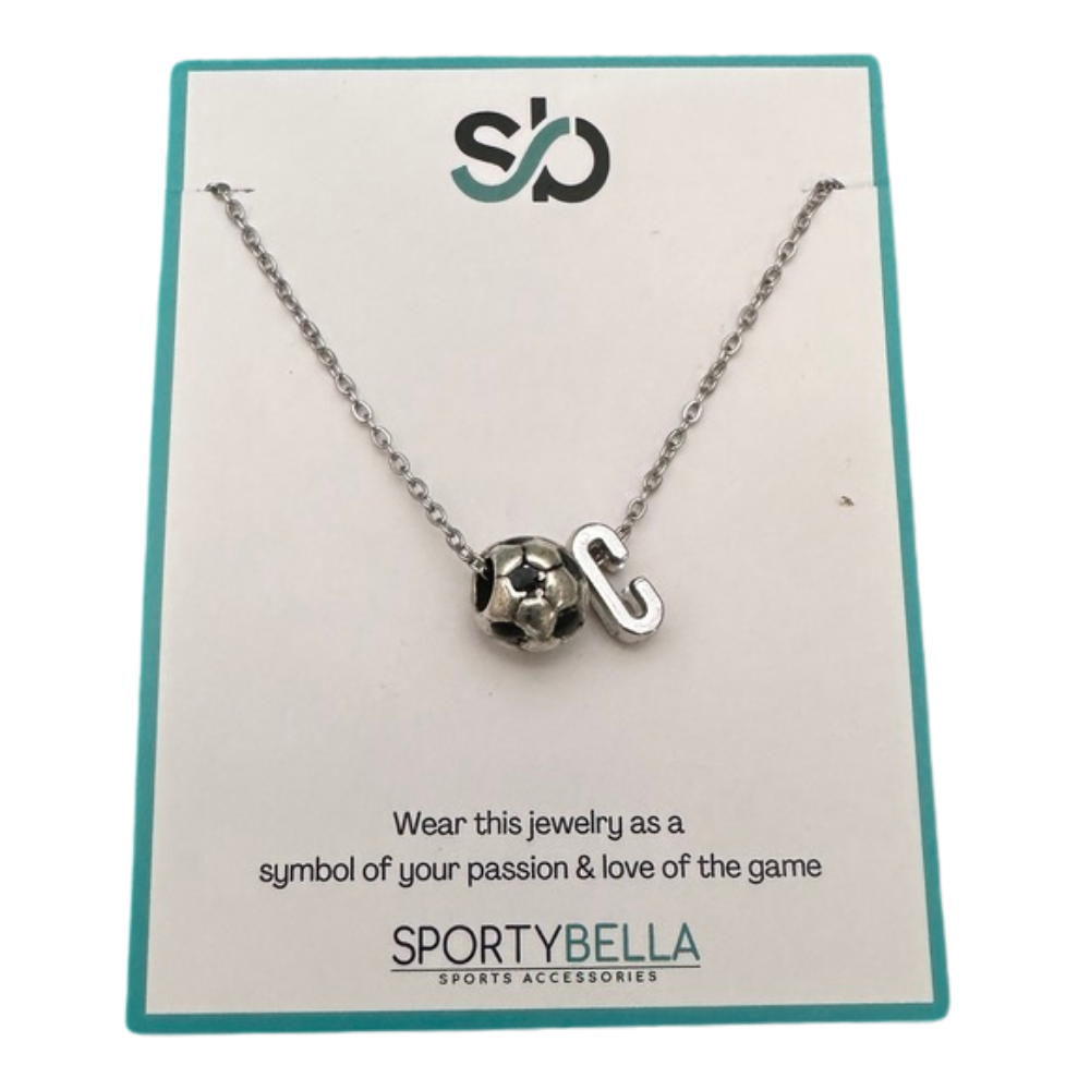 Personalized Soccer Bead Necklace with Letter Charm