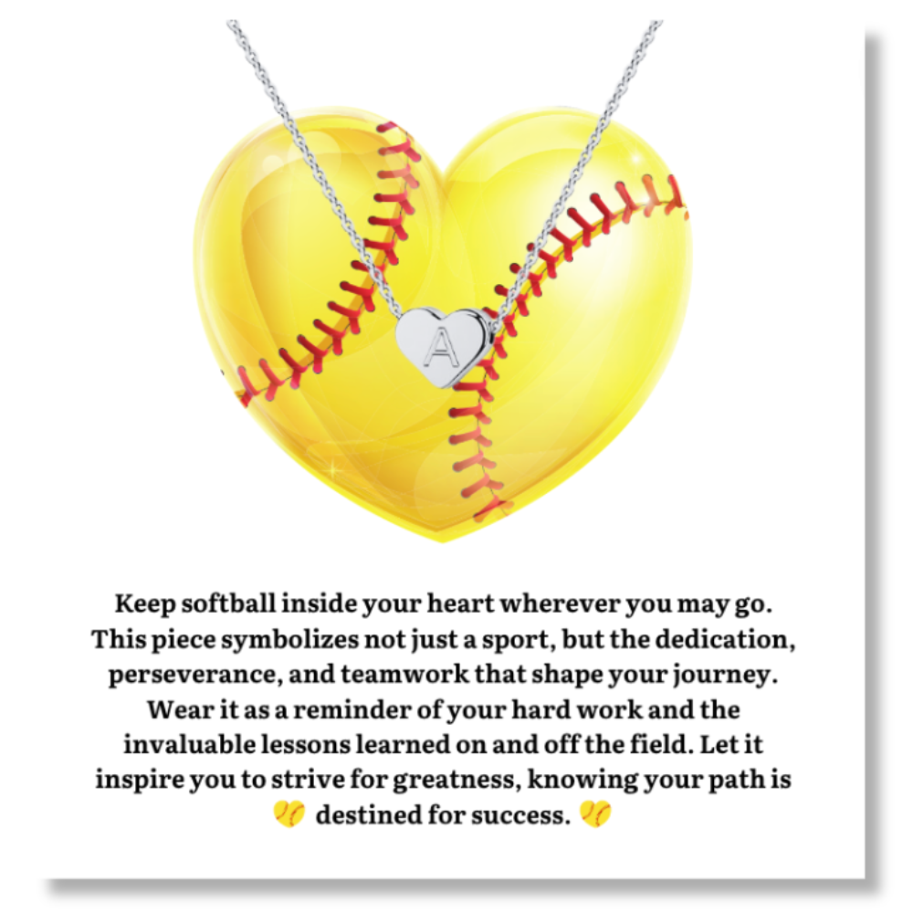 Softball Heart Initial Necklace