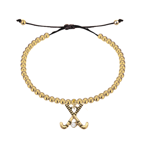 Gold Field Hockey Beaded String Bracelet