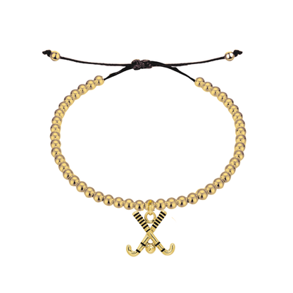 Gold Field Hockey Beaded String Bracelet