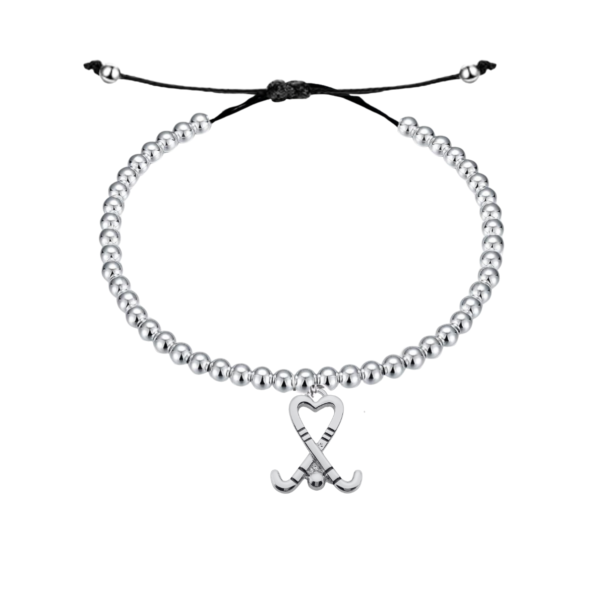 Silver Field Hockey Beaded String Bracelet