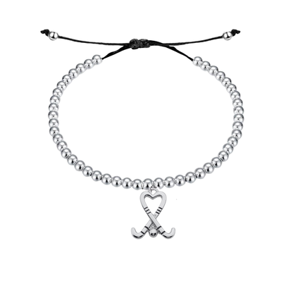 Silver Field Hockey Beaded String Bracelet
