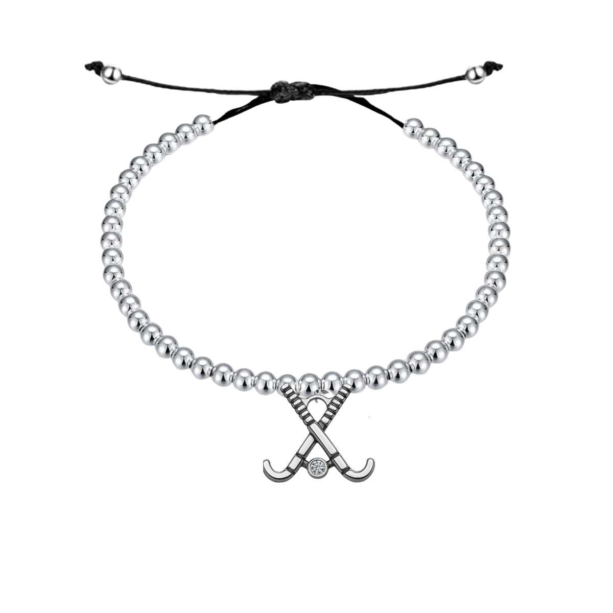 Silver Field Hockey Beaded String Bracelet