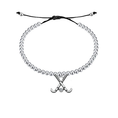 Silver Field Hockey Beaded String Bracelet
