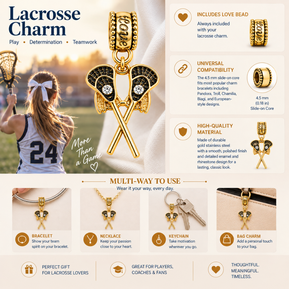 Lacrosse Charm Bead - Gold