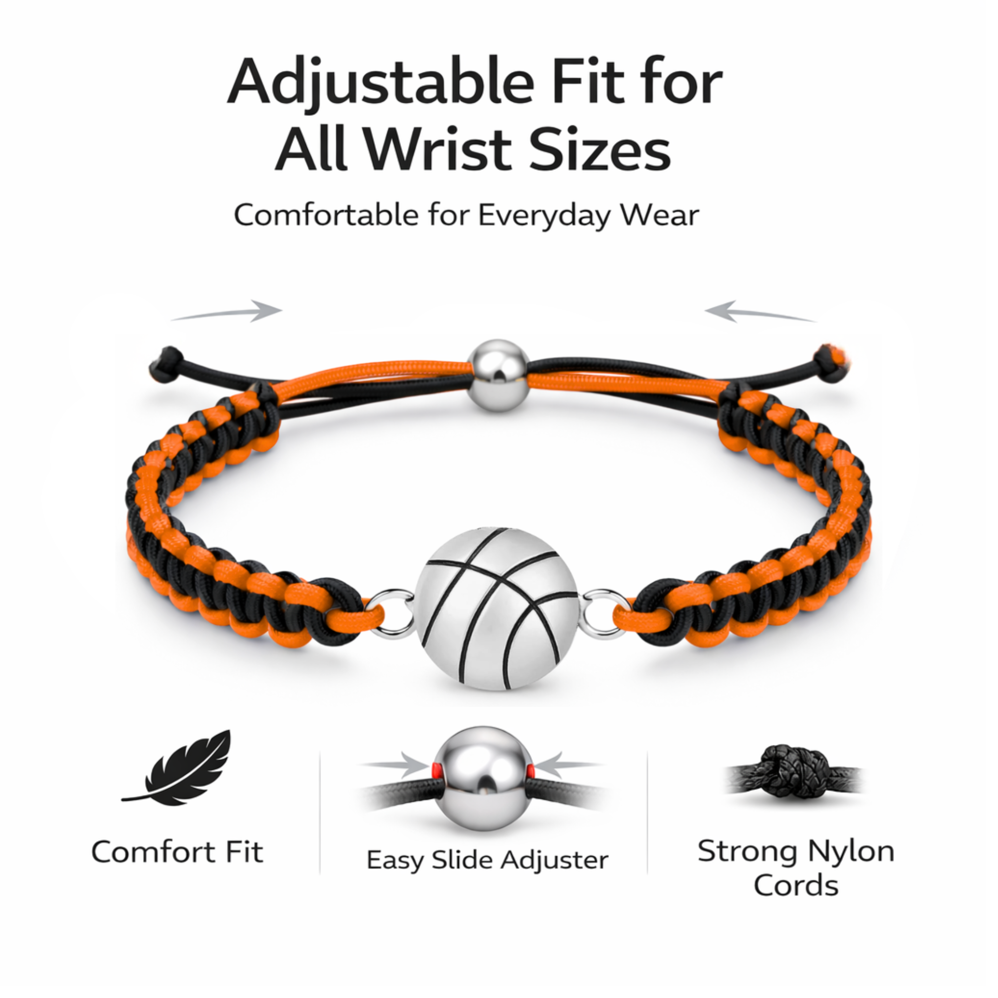 Multi Colored Silver Basketball Rope Bracelet - Pick Color