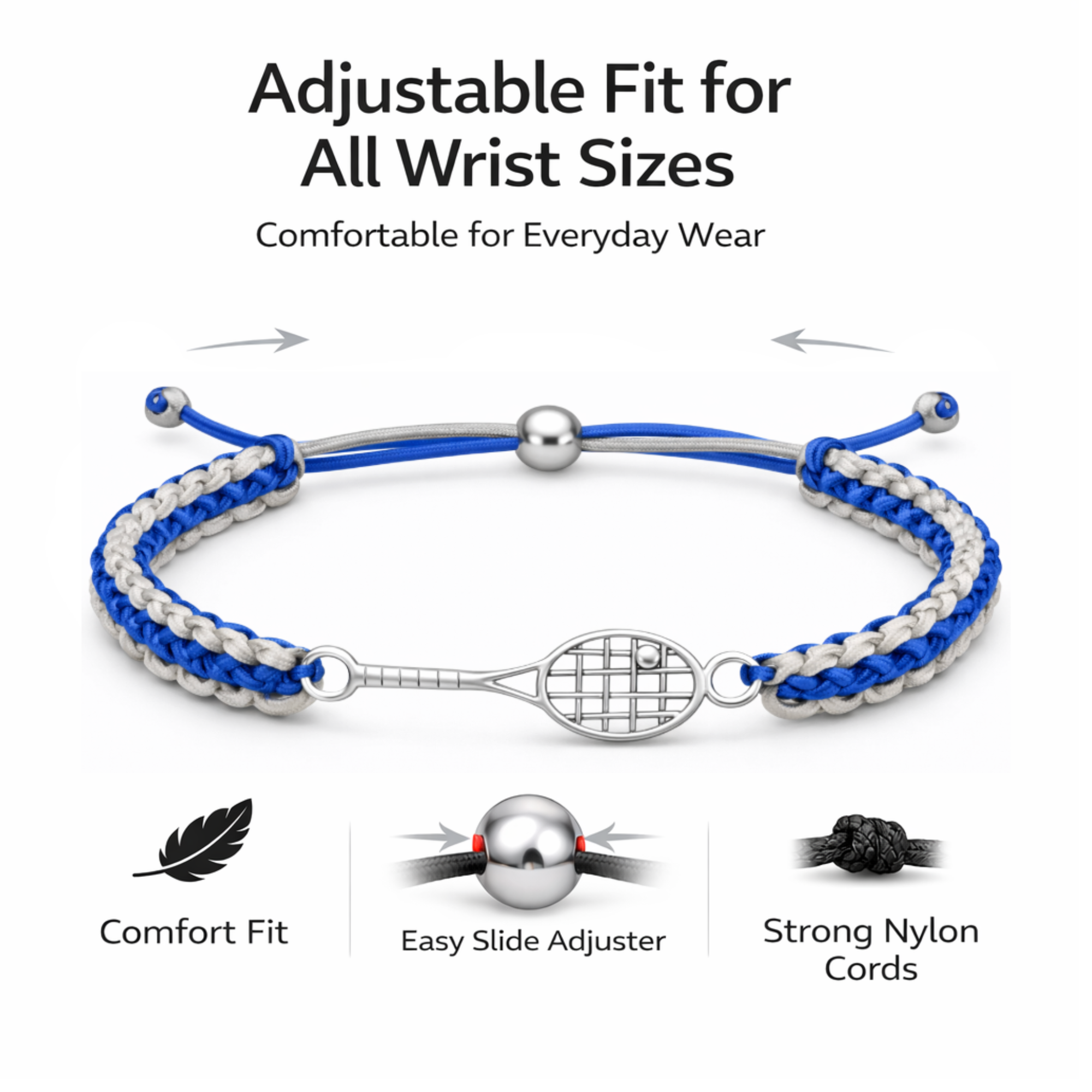 Tennis Racket Multi Colored Rope Bracelet - Pick Colors