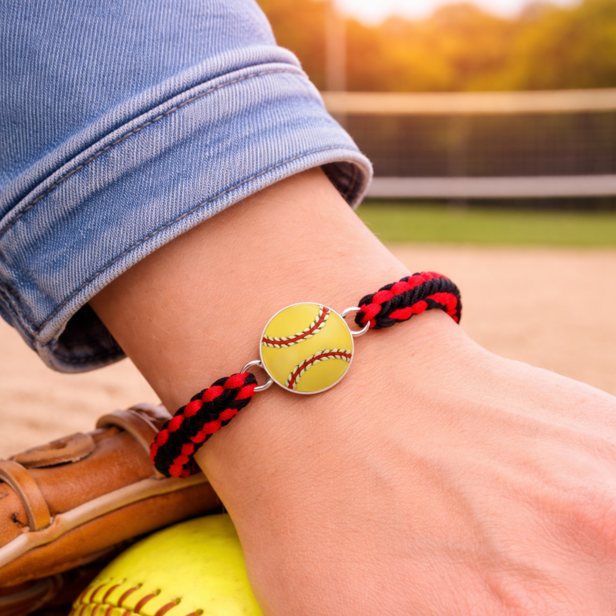 Multi Colored Softball Rope Bracelet - Pick Colors & Charms