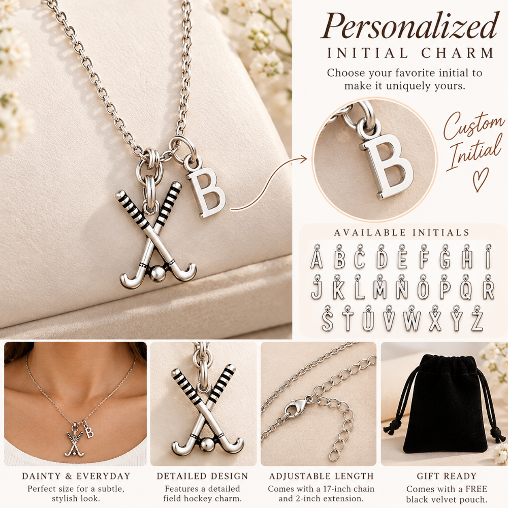 Personalized Field Hockey Stick Necklace with Letter Charm