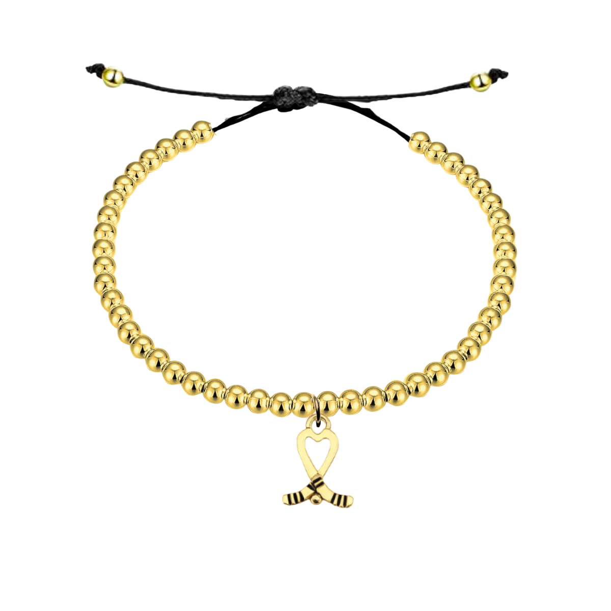 Ice Hockey Beaded Gold Hanging Charm Slider Bracelet