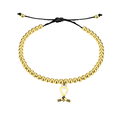 Ice Hockey Beaded Gold Hanging Charm Slider Bracelet