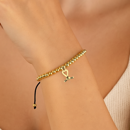 Ice Hockey Beaded Gold Hanging Charm Slider Bracelet