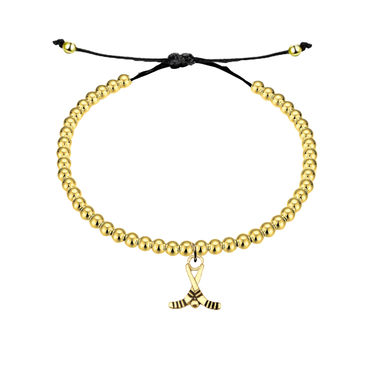 Ice Hockey Beaded Gold Hanging Charm Slider Bracelet