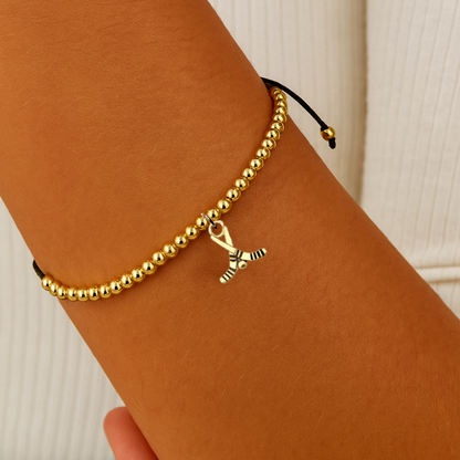 Ice Hockey Beaded Gold Hanging Charm Slider Bracelet