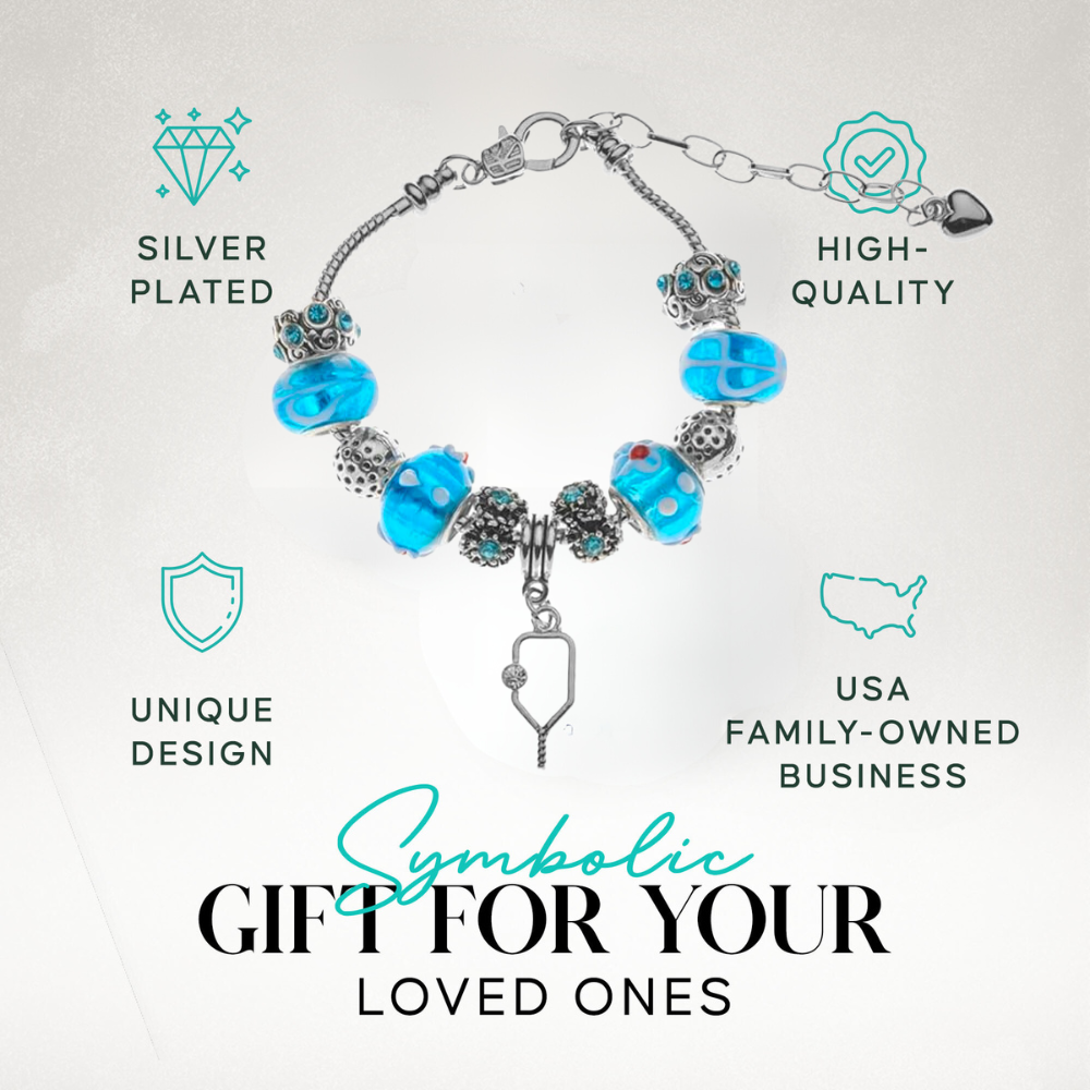 Blue Pickleball Charm Beaded Bracelet