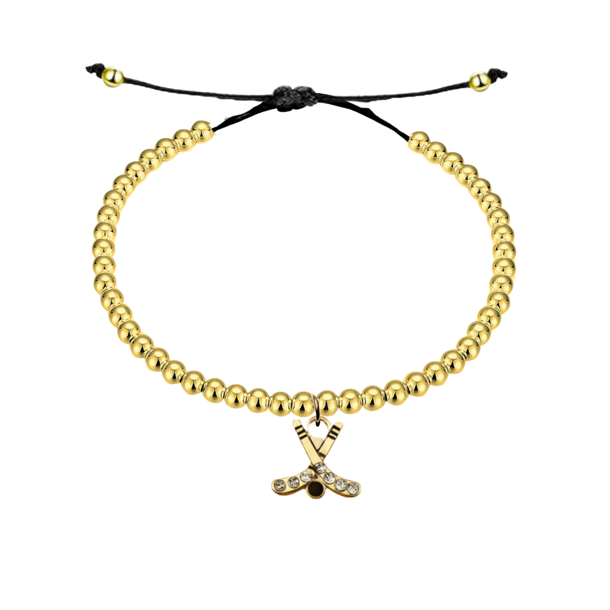 Ice Hockey Beaded Gold Hanging Charm Slider Bracelet