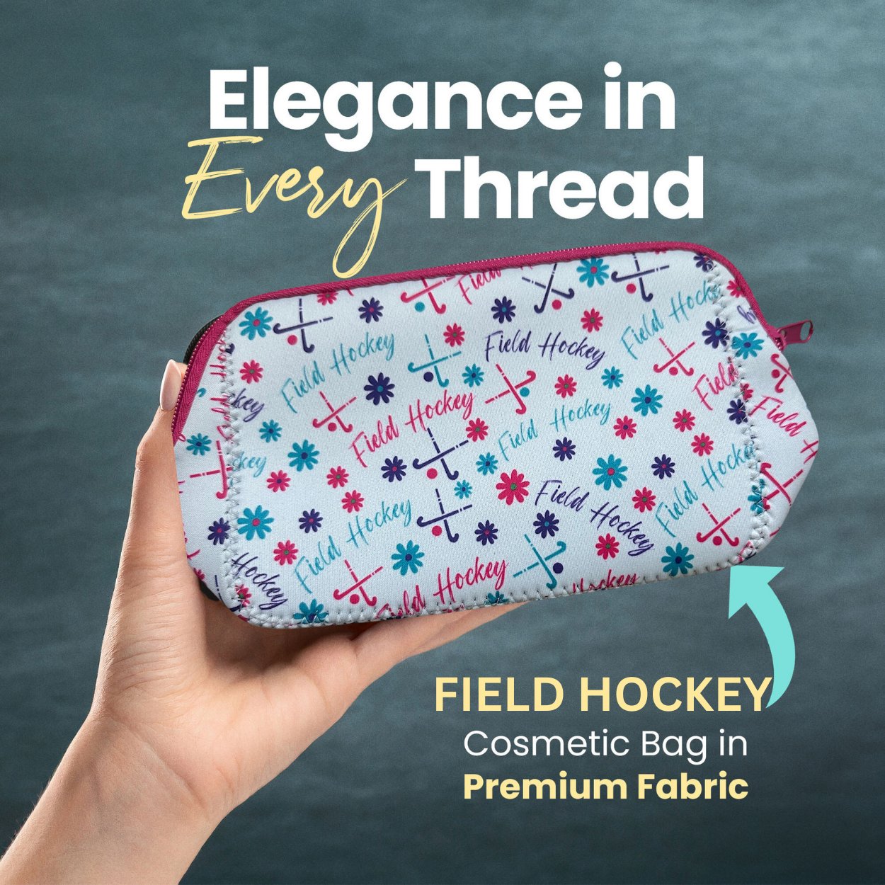 Field Hockey Pink Flower Cosmetic Bag