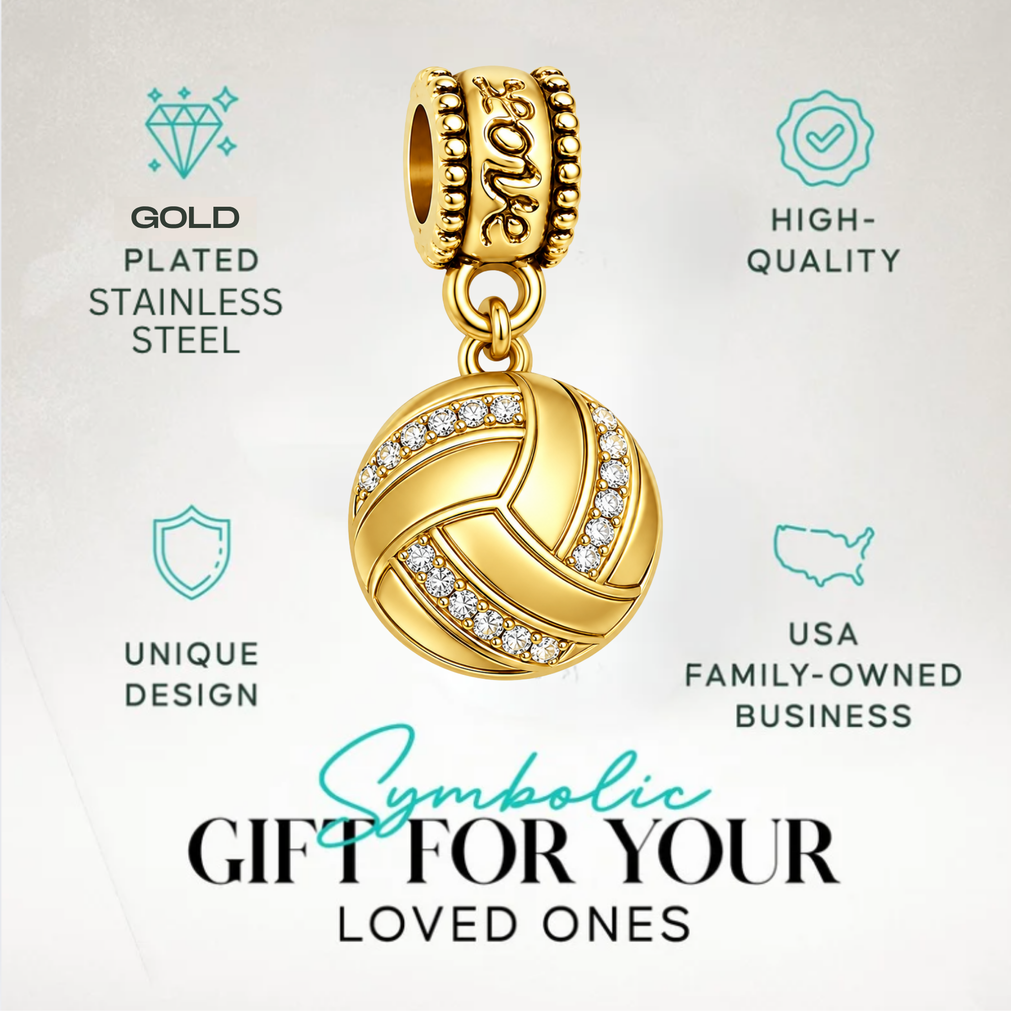 Volleyball CZ Charm Bead - Pick Color