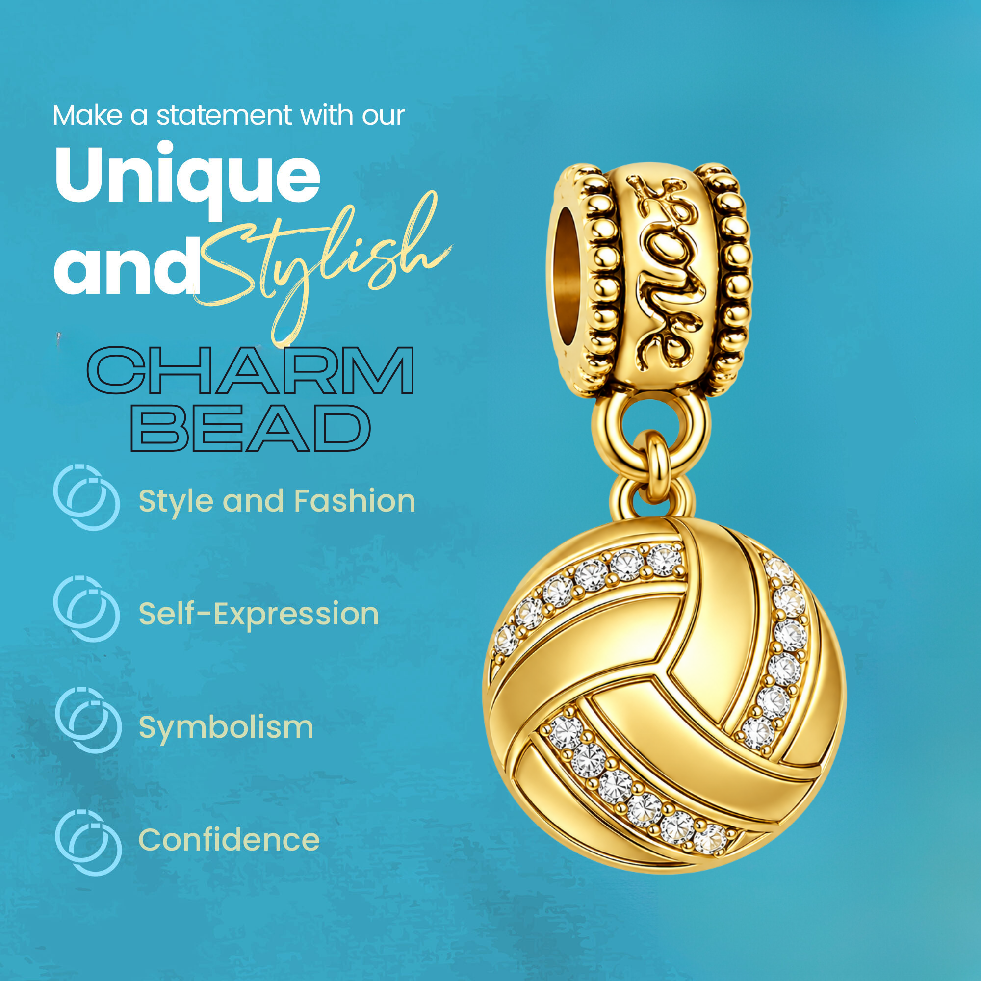 Volleyball CZ Charm Bead - Pick Color