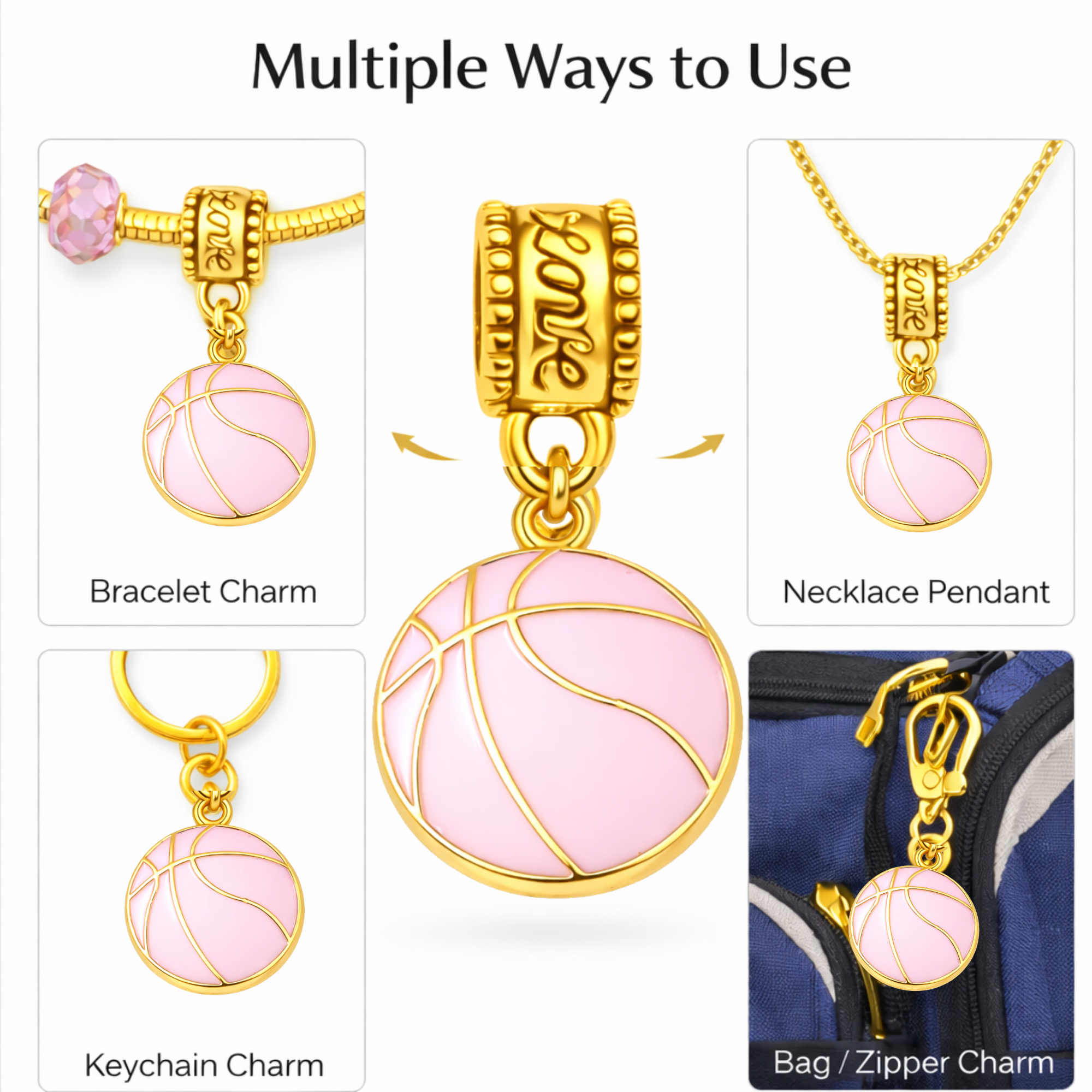 Pink Basketball Charm Bead