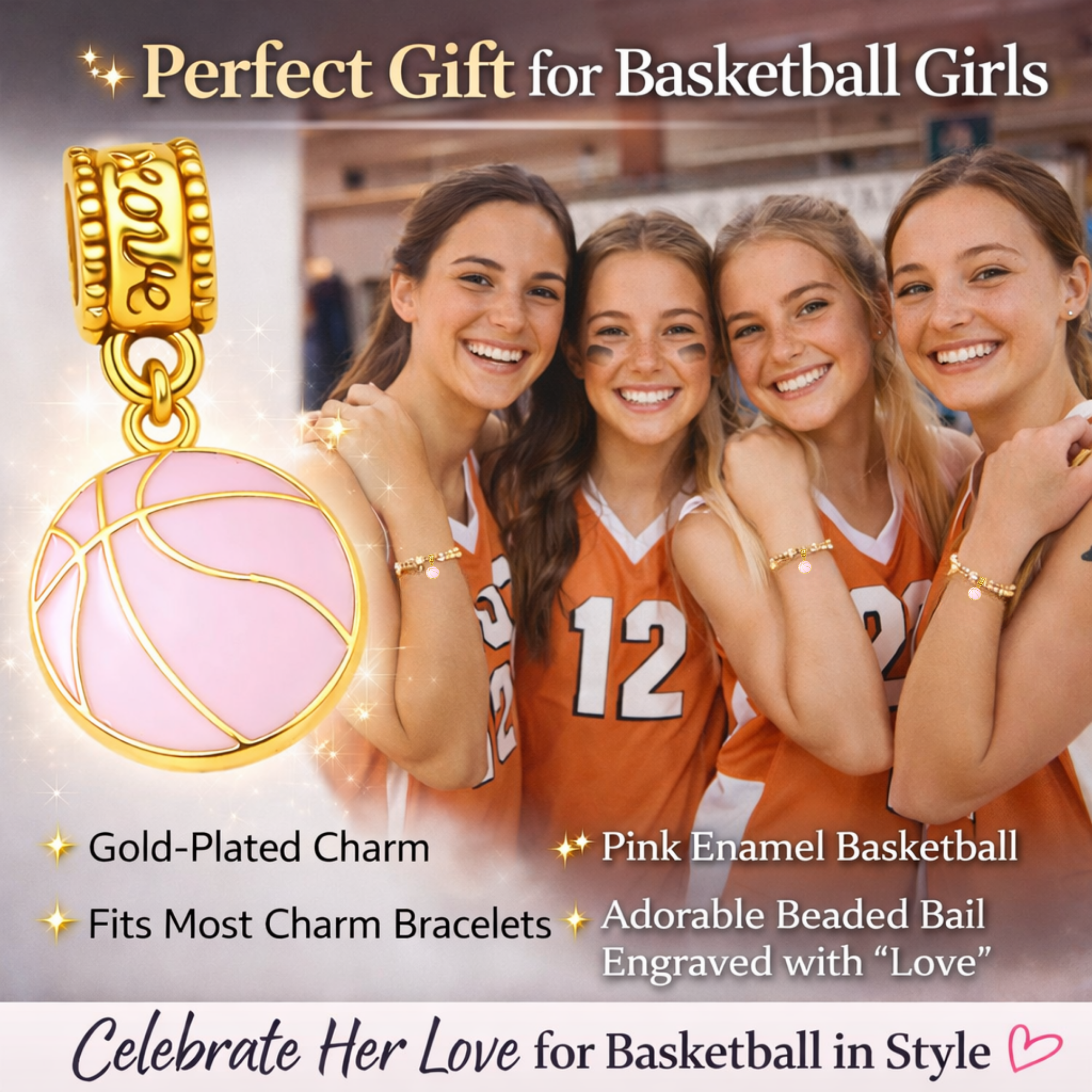 Pink Basketball Charm Bead