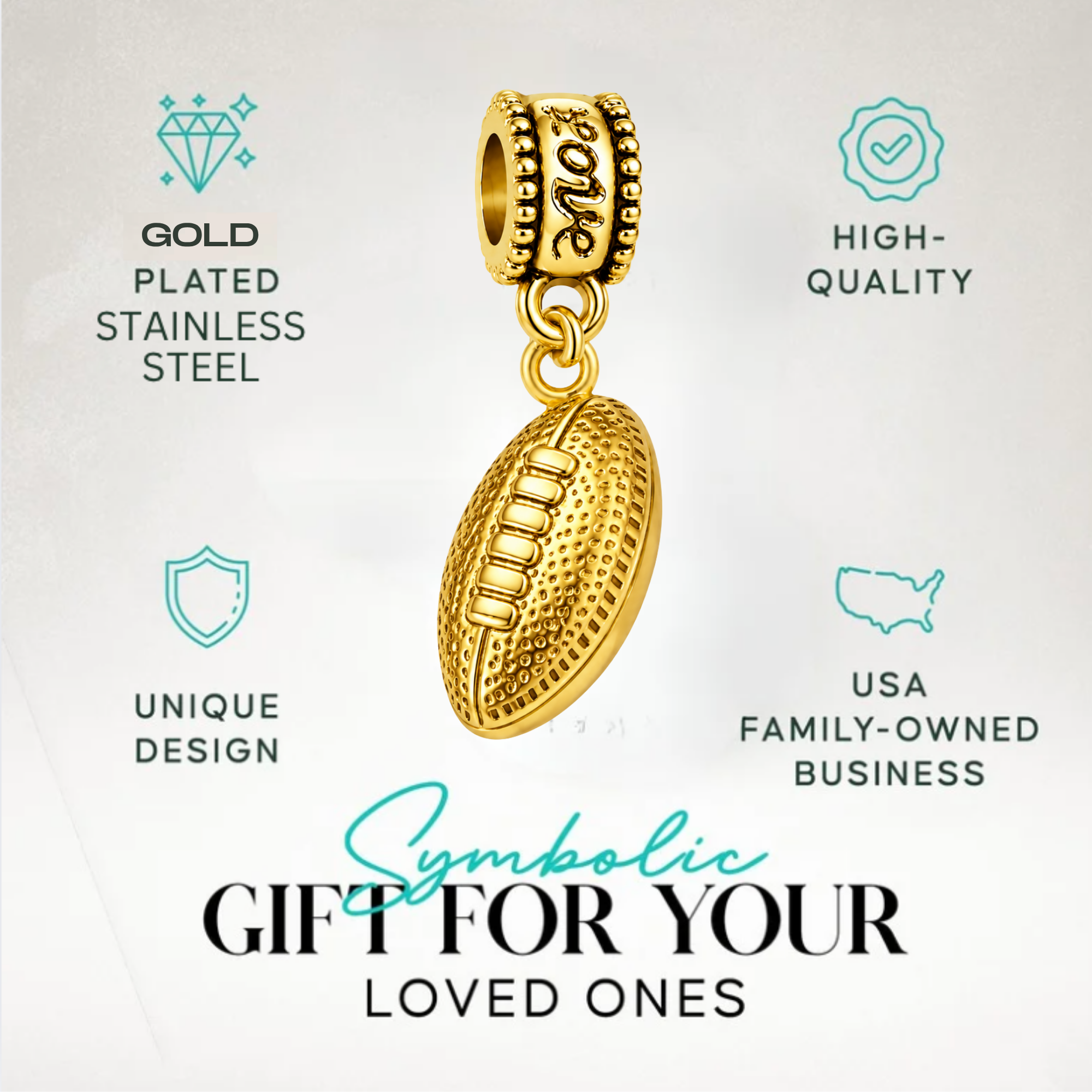 Football Gold Charm Bead