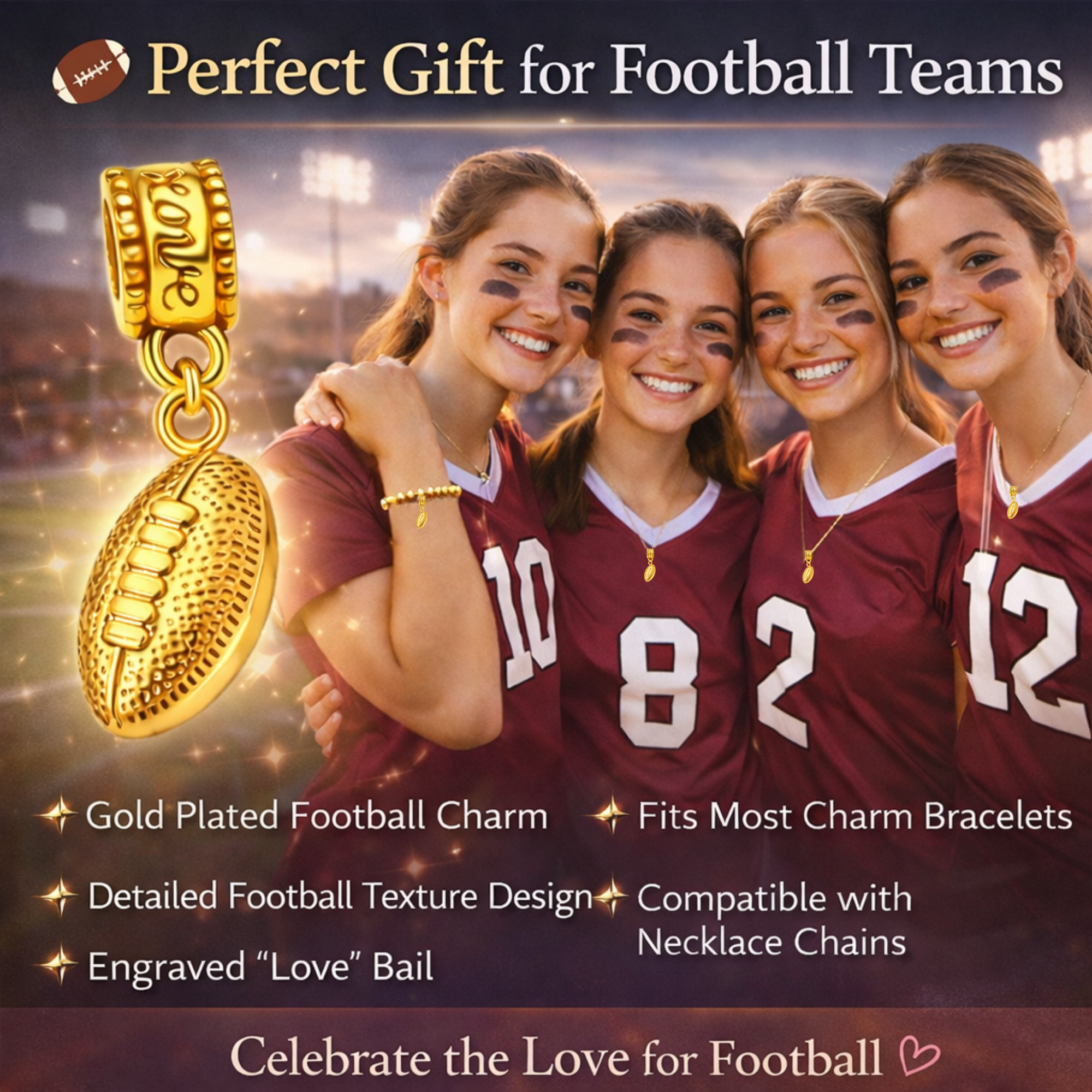 Football Gold Charm Bead