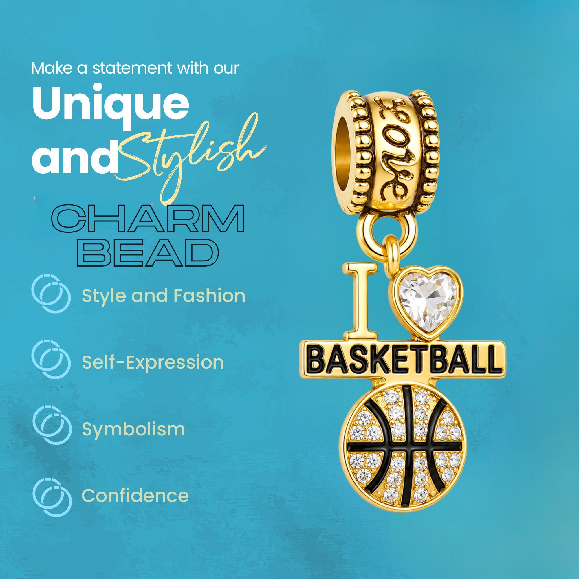 I <3 Basketball CZ Charm Bead - Pick Color