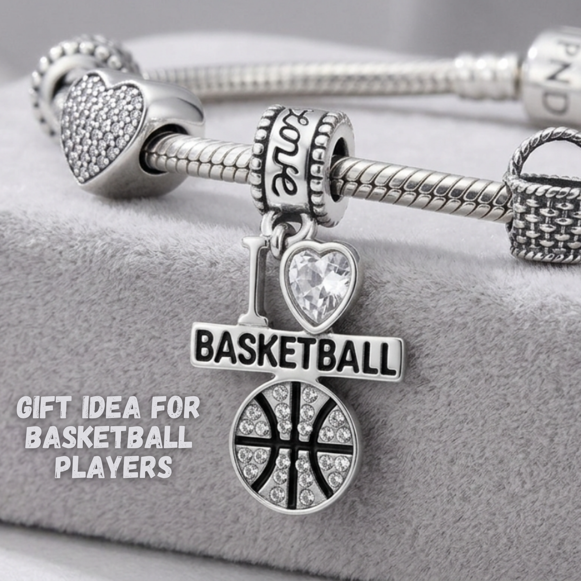 I <3 Basketball CZ Charm Bead - Pick Color
