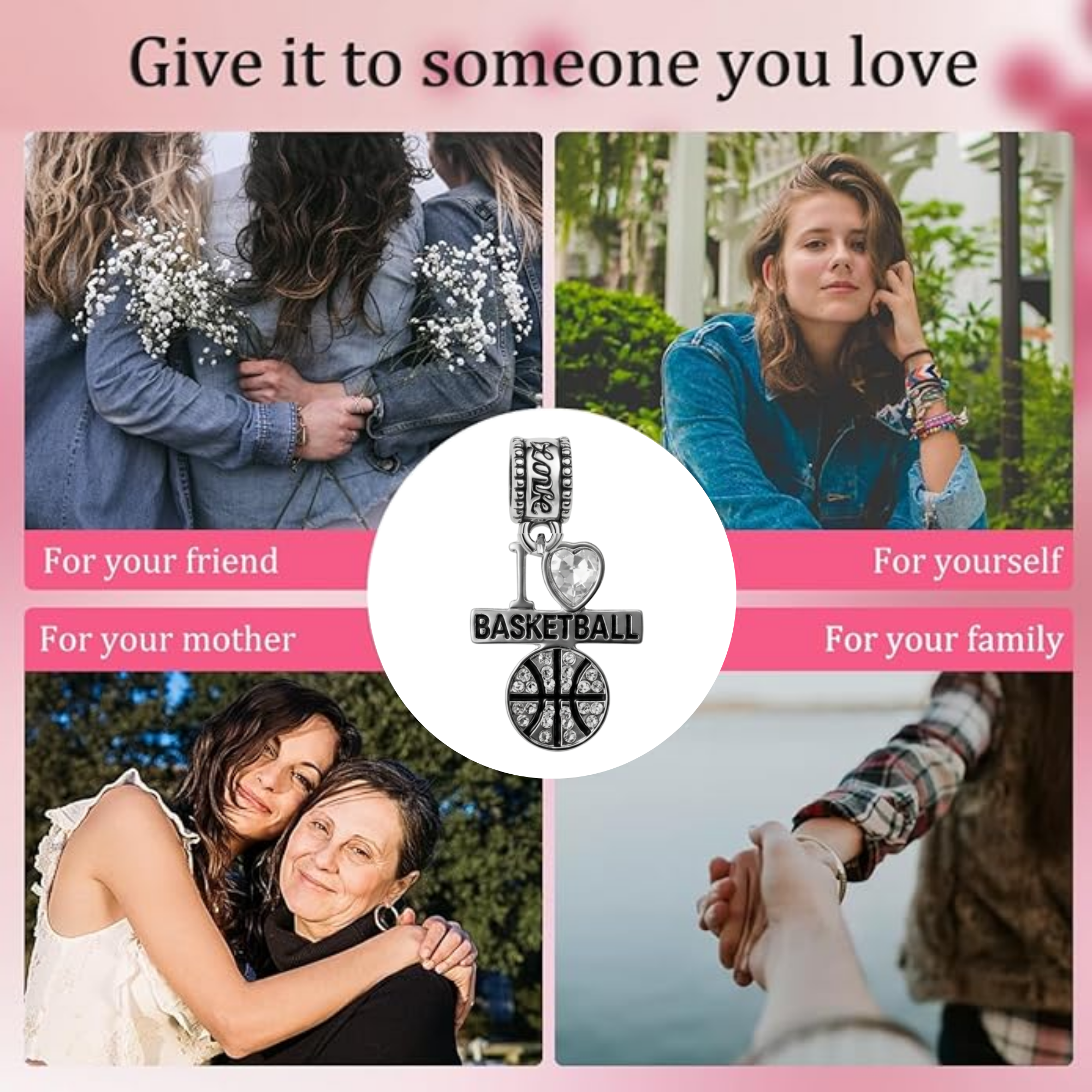 I <3 Basketball CZ Charm Bead - Pick Color