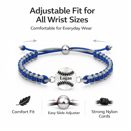 Personalized Multi Colored Baseball Charm Connector Rope Bracelet - Pick Colors