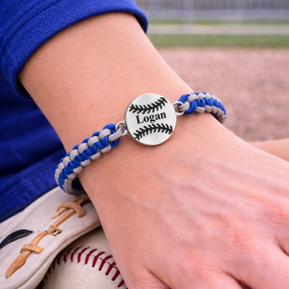 Personalized Multi Colored Baseball Charm Connector Rope Bracelet - Pick Colors