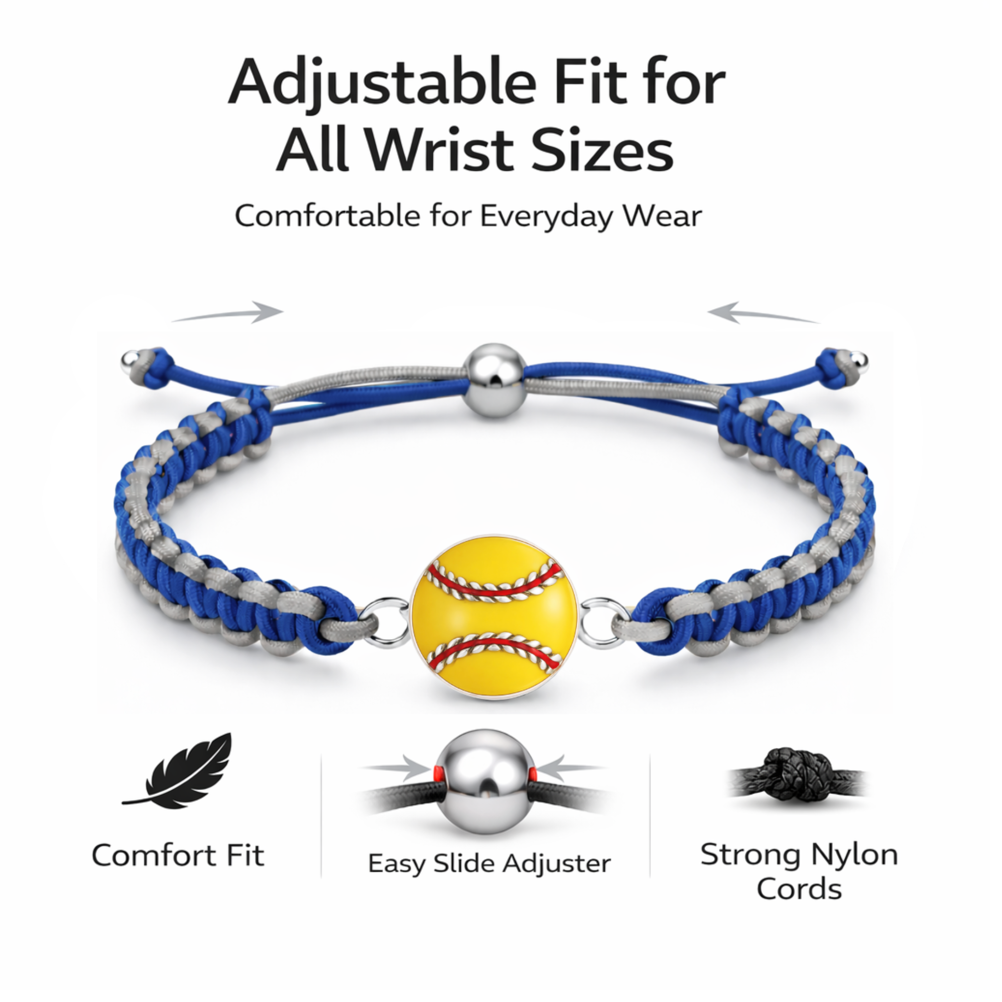 Multi Colored Yellow Softball Rope Bracelet - Pick Colors