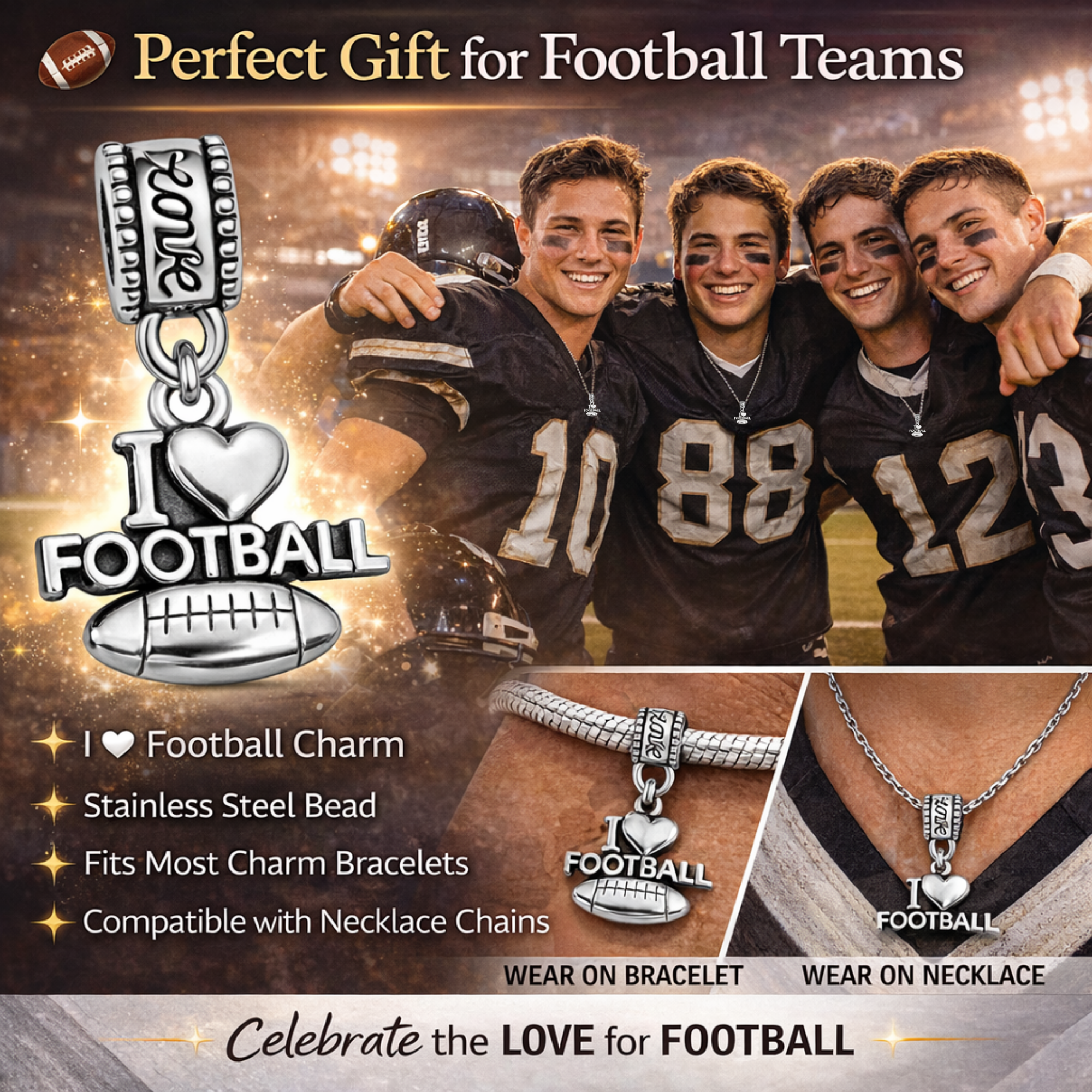 Football Charm Bead - Pick Style