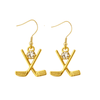 Gold golf club dangle earrings with CZ charm, perfect golf gift for female golfers and golf accessories.
