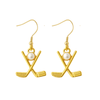 Gold hockey stick earrings with pearl, perfect accessory for sports enthusiasts and unique gift idea.