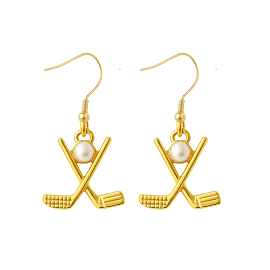 Golf Club Dangle Pearl Charm Earrings